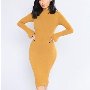 Shana Ribbed Dress - Mustard